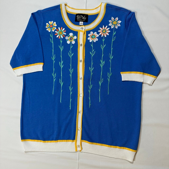 Bob Mackie Sweaters - Bob Mackie | Wearable Art | Blue Floral Button Cardigan | Size L